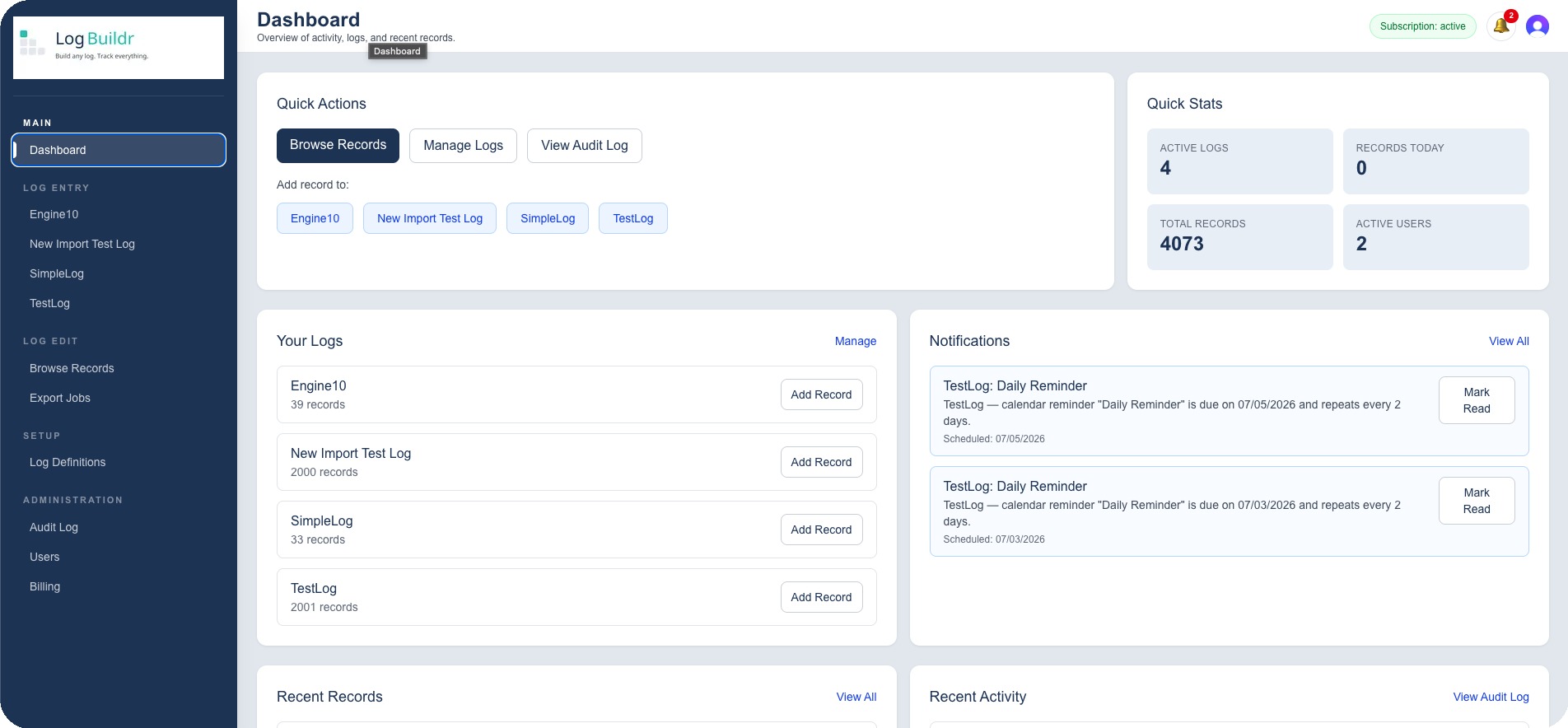 LogBuildr application preview on desktop and mobile screens
